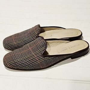 Stubbs & Wootton Plaid Gingham Straw Mule Flats